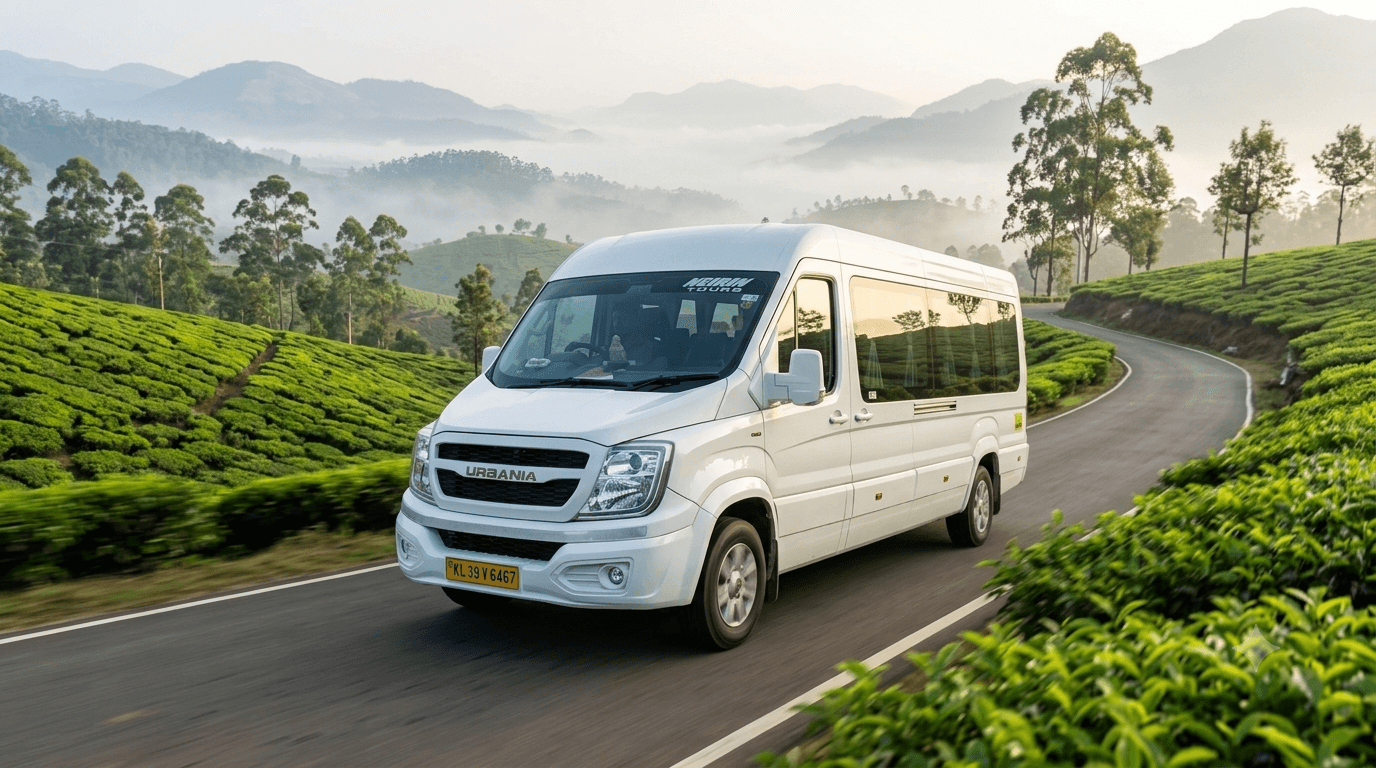 Luxury Force Urbania 16 seater rental in Kochi for Kerala tours and corporate travel