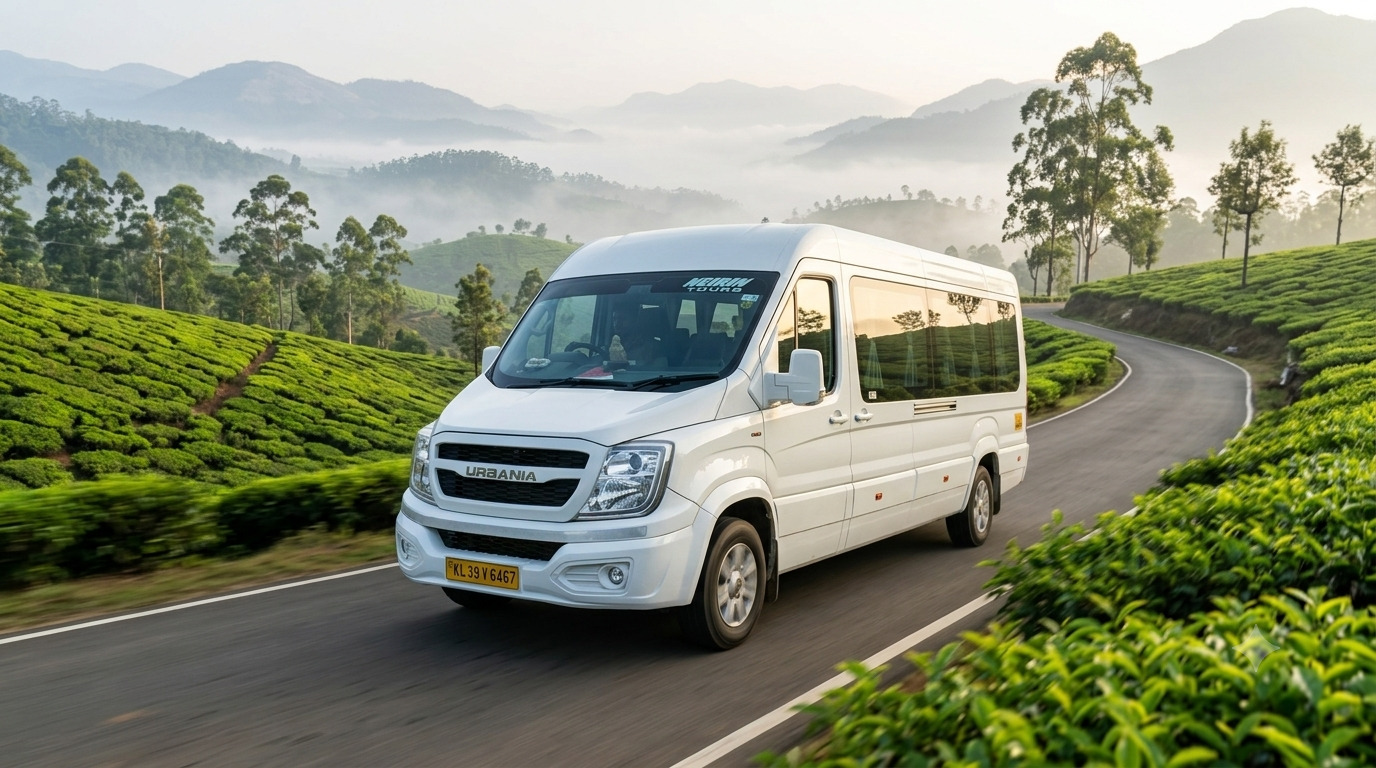 Luxury Force Urbania 16 seater rental in Kochi for Kerala tours and corporate travel